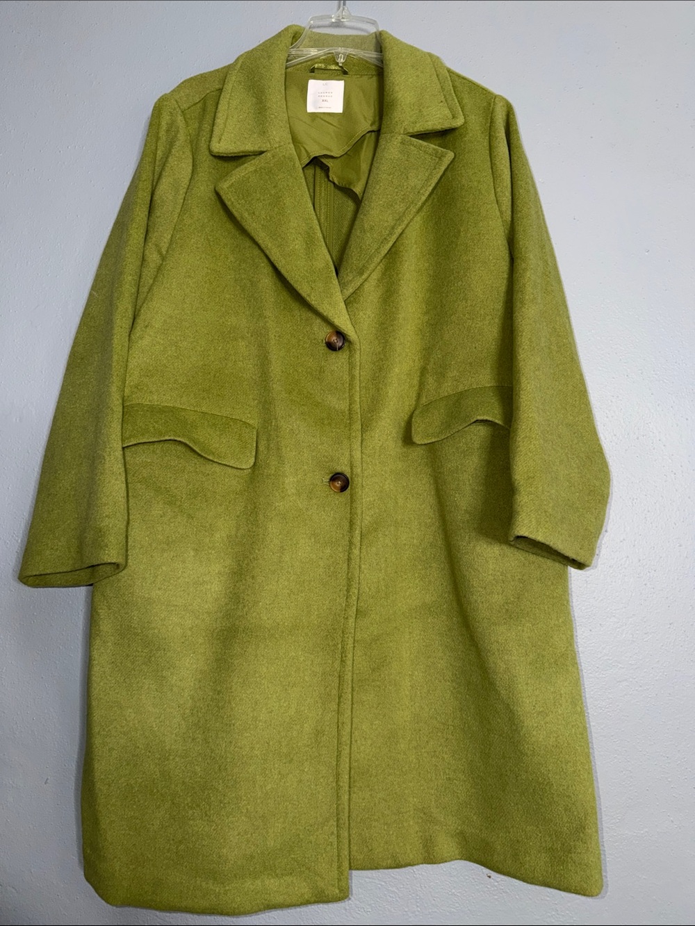 LC Lauren Conrad Olive Green Wool-Blend Single-Breasted Trench Coat